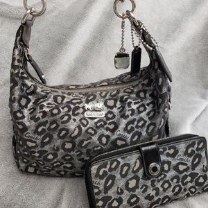 Coach ocelot bag and wallet set